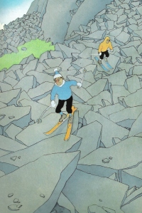 Pa ja ne bo nekdo preveč verjel v pretirano segrevanje zemlje, ko bo morala FIS uvesti novo disciplino smučanje po skalah (karikatura Samivel).