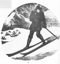 Snow-Shoe Thompson - smučarska pošta od leta 1856/57, ki jo je verjetno narisal sam John Thompson.