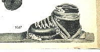 Takole je smučar zavezal dolgi jermen okoli čevlja in zadnjega dela vezi (1956).