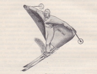 Skica smučanja z netopirskim Thirringovim plaščem kot balonsko ogrinjalo (1938).