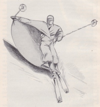 Desni zavoj, ki ga je smučar s krajšim polmerom bolj učinkovito izvedel s Thirringovim plaščem (1938).