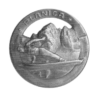 Kovinska značka Planice iz leta 1936, ki so jo večkrat uporabili tudi po 2. svetovni vojni za planiške prireditve.