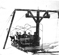 Aubigne, Francija: nihalna žičnica s sanmi (okoli 1938).