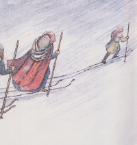 Švedi peljejo Marjeto v ujetništvo (Lise Lunge-Larsen in Mary Azarian: The The Race of the Birkebeiners, 2001, Birkebeinerji so rešili leta 1206 malega pred smrtjo norveškega princa Haakona Haakansona in ga odpeljali še v večjo divjino, iz norveške sage).