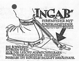 INGAB dvojno petno pero: pero je zadržalo pretiran dvig čevlja med hojo ali med vijuganjem. Zaradi pretiranih sil, se je pero raztegnilo in izgubilo funkcijo. Ker je bilo dolgo pero drago, so izdelali daljši del iz bolj trde žice, krajše pa iz bolj raztegljive. Ob Zaradi večjih razteznih sil, se je pretegnilo le krajše cenejše pero, ki ga je bilo moč zamenjati (1930).