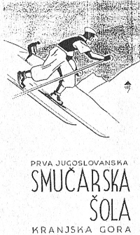 Zgibanka prve smučarske šole Jugoski Zdravka Zoreta v Kranjski Gori v Sloveniji (1931).