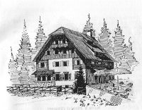 Skica arhitekta Herberta Drofenika Doma Ilirija v Planici, last Športnega kluba Ilirija iz Ljubljane z močno smučarsko sekcijo (1930, zgrajen 1931).