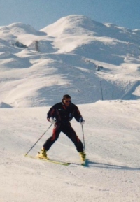 Mitja Kunc v njemu redkem položaju: med vadbo pluženja (Vogel, marec 1996).