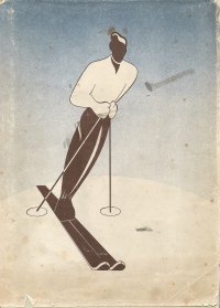 Naslovnica knjige Roberta Kumpa, Smučar (1948) s samimi skicami brez besed in le legendo kot knjiga iz leta 1934.